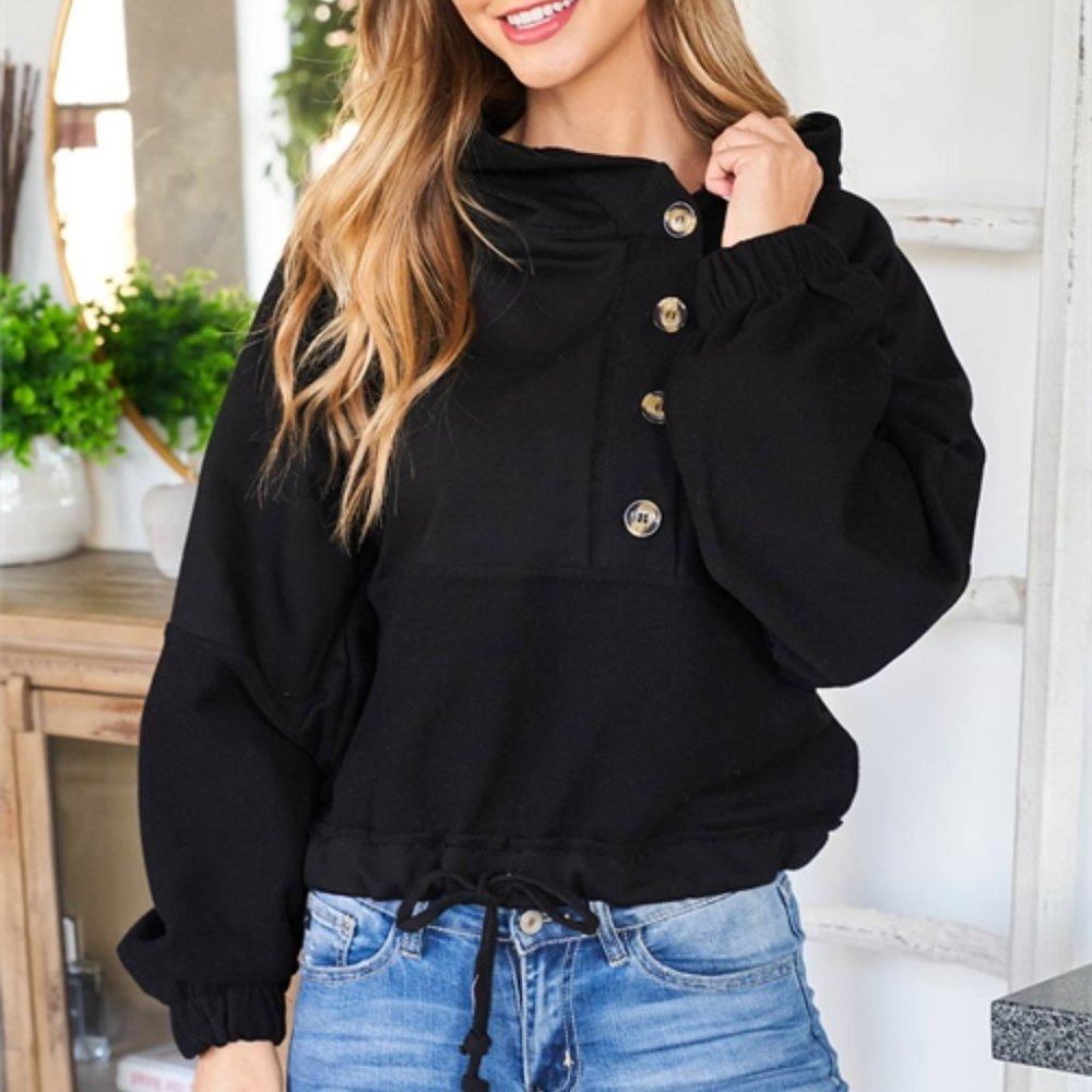 CASUAL Button Detailed Pullover Hoodie Top - Picture 6 of 8
